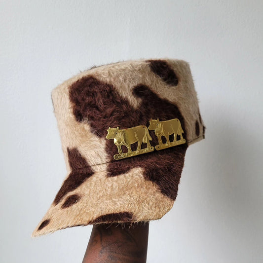 Rhea Cap w/ Cow Print (Angora Rabbit Felt)